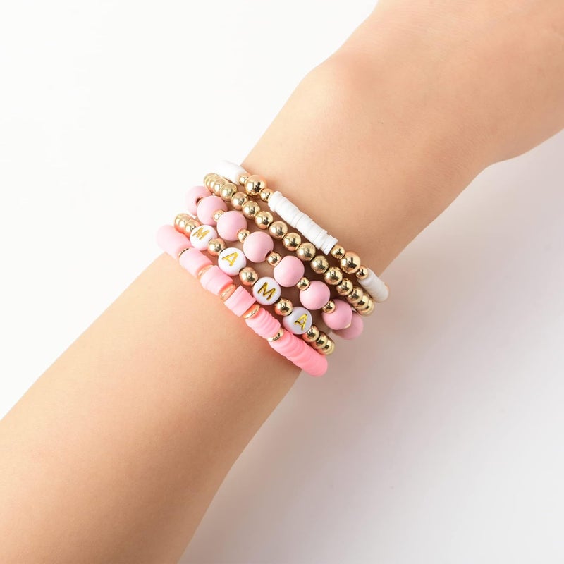 GOOJIDS Surfer Heishi Clay Bead Bracelets for Women Bohemian Stackable Gold Plated Beaded Stretch Bracelets Elastic Layering Friendship Bracelets Set Boho Jewelry - Image 3